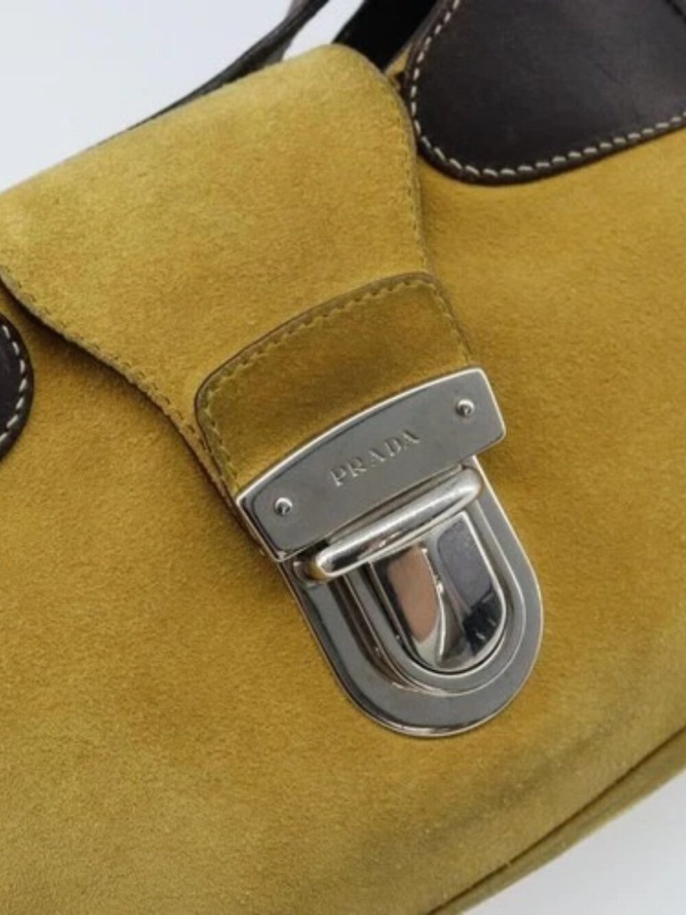 PRADA Shoulder Bag Suede Yellow Silver Auth ARZ148 - Picture 12 of 16